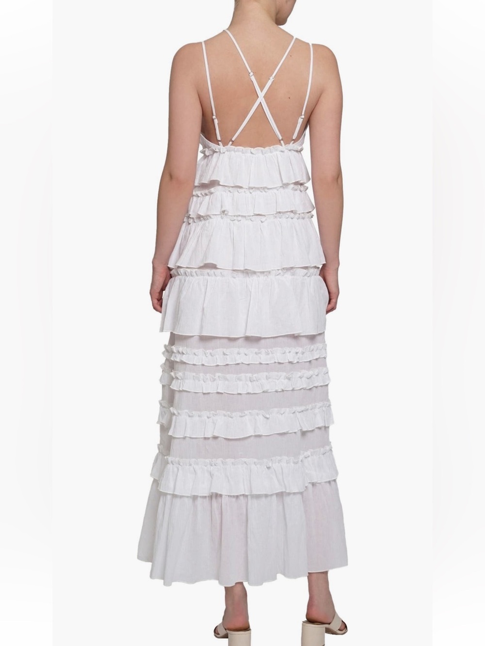 KNOW ONE CARES WHITE TIERED RUFFLE MAXI DRESS SIZE M NWT - Picture 3 of 8
